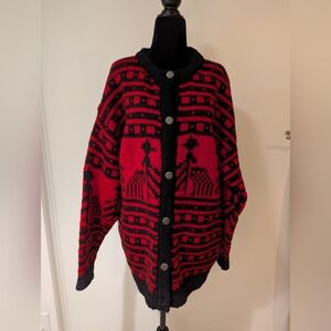 Vintage 1990s Passports Of Pier 1 Imports 100% Wool Sweater Red Black L Oversize